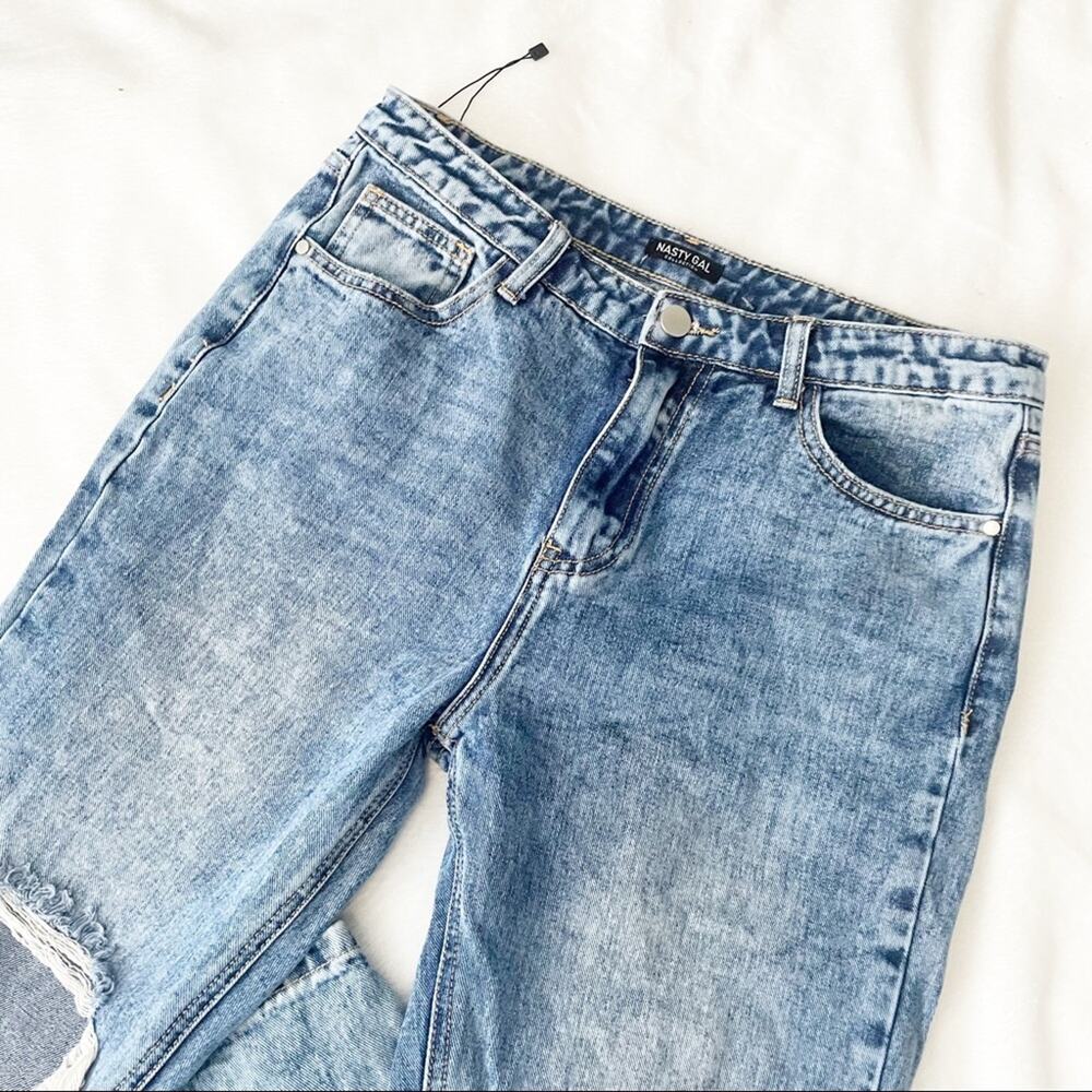 Nasty Gal redial ripped straight leg jeans high rise size 8 recycled crop denim - Picture 2 of 9